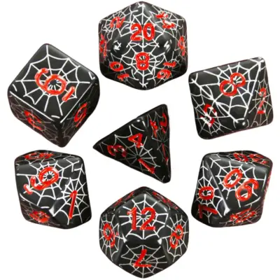 Black Dice with Red Numbers on Silver Web Pattern Dice