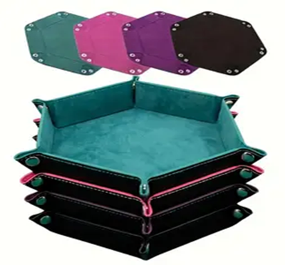 Folding Faux Leather Hexagon Dice Tray