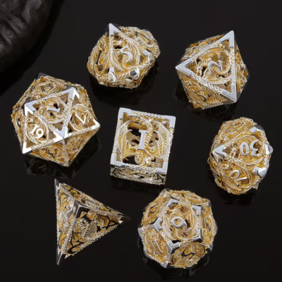 Silver Golden Dice with Dragon Pattern