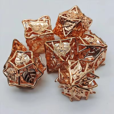Golden Rose Dice with Leaf Pattern