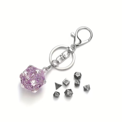 Purple and Silver Dragon Pattern Keychain Dice Holder