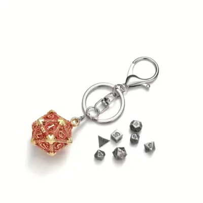 Red and Gold Dragon Pattern Keychain Dice Holder