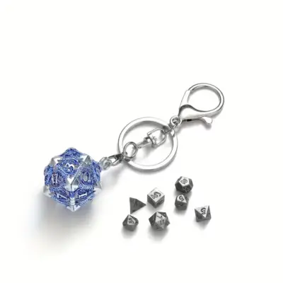 Sky Blue and Silver Dragon Pattern Keychain Dice Holder