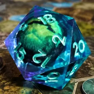 D20 Green Eyeball in Blue Liquid