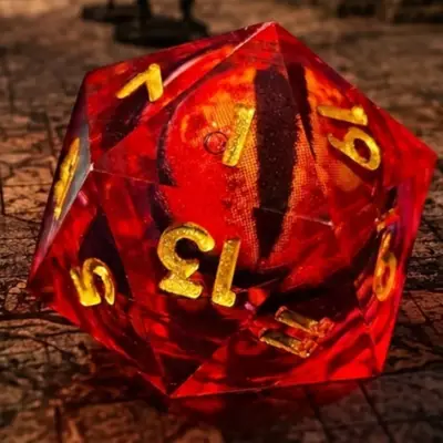 D20 Red Eyeball Golden Numbers