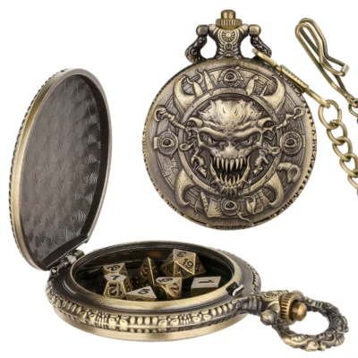 Bronze Demon Face Pattern Pocket Watch Dice Holder