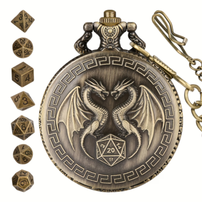 Bronze Dual Dragons Pattern Pocket Watch Dice Holder