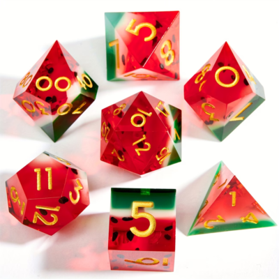 Sharp Edge Dice with Watermelon and Gold Numbers