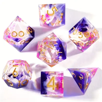 Sharp Edge Dice with Purple Wave Flowers