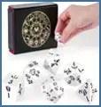 White Dice with Blue Character Icons