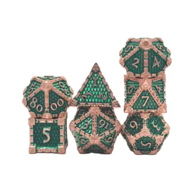 Green Dragon Scales Pattern Dice with Gold Lettering