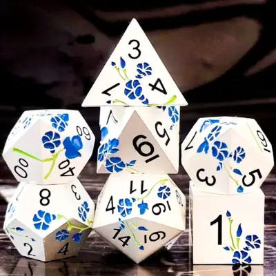 White Dice with Dark Blue Flower Pattern