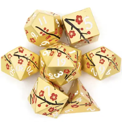 Gold Dice with Red Flower Pattern
