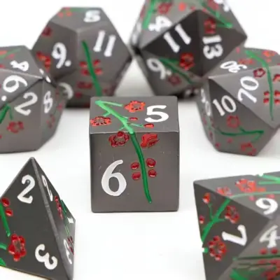 Black Dice with Red Flower Pattern