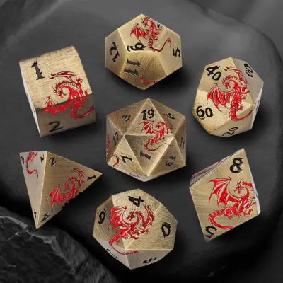 Flying Red Dragon on Gold Dice
