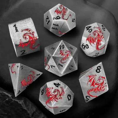 Flying Red Dragon on Silver Dice