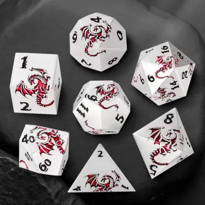 Flying Red Dragon on White Dice