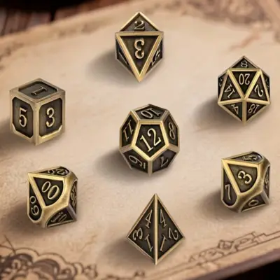 Black Retro Pattern Dice with Gold Lettering