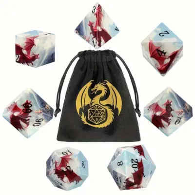 Smooth Dice with Red Dragon on Blue&White Sky